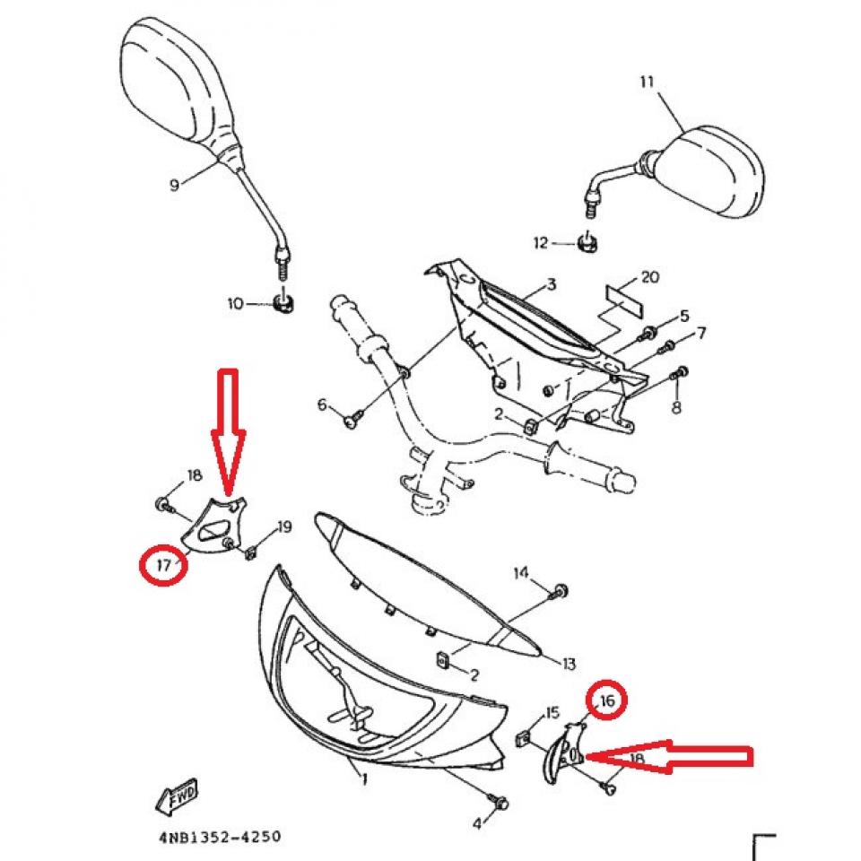 Paire caches latéraux couvre guidon pour scooter Yamaha 125 XC CYGNUS Occasion