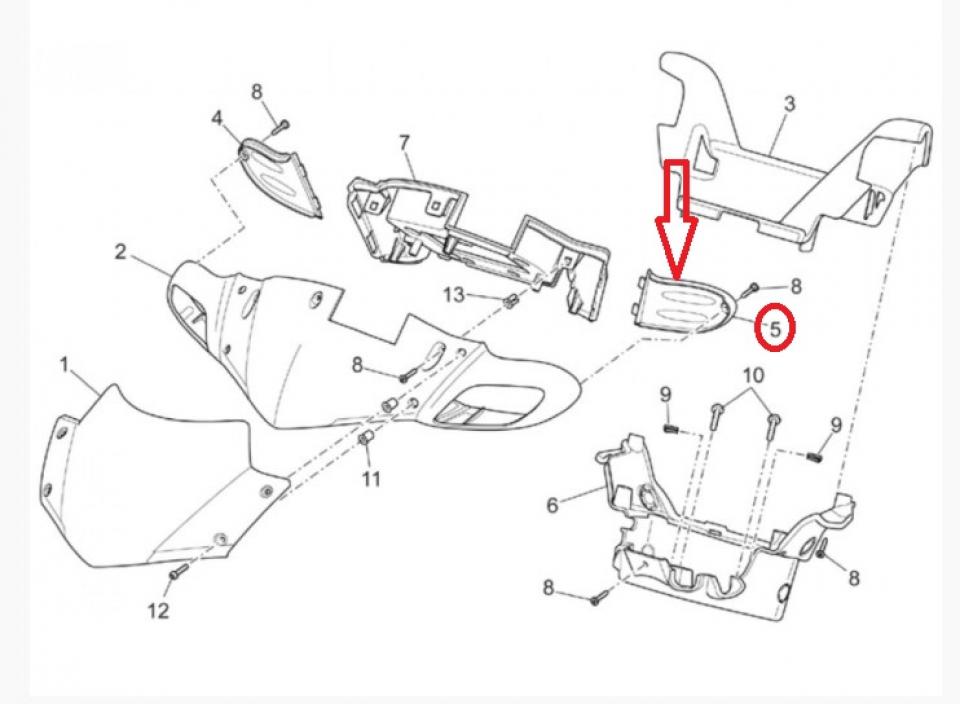 Cache plastique G de couvre guidon pour scooter Aprilia 50 SR 2004-09 AP8268252