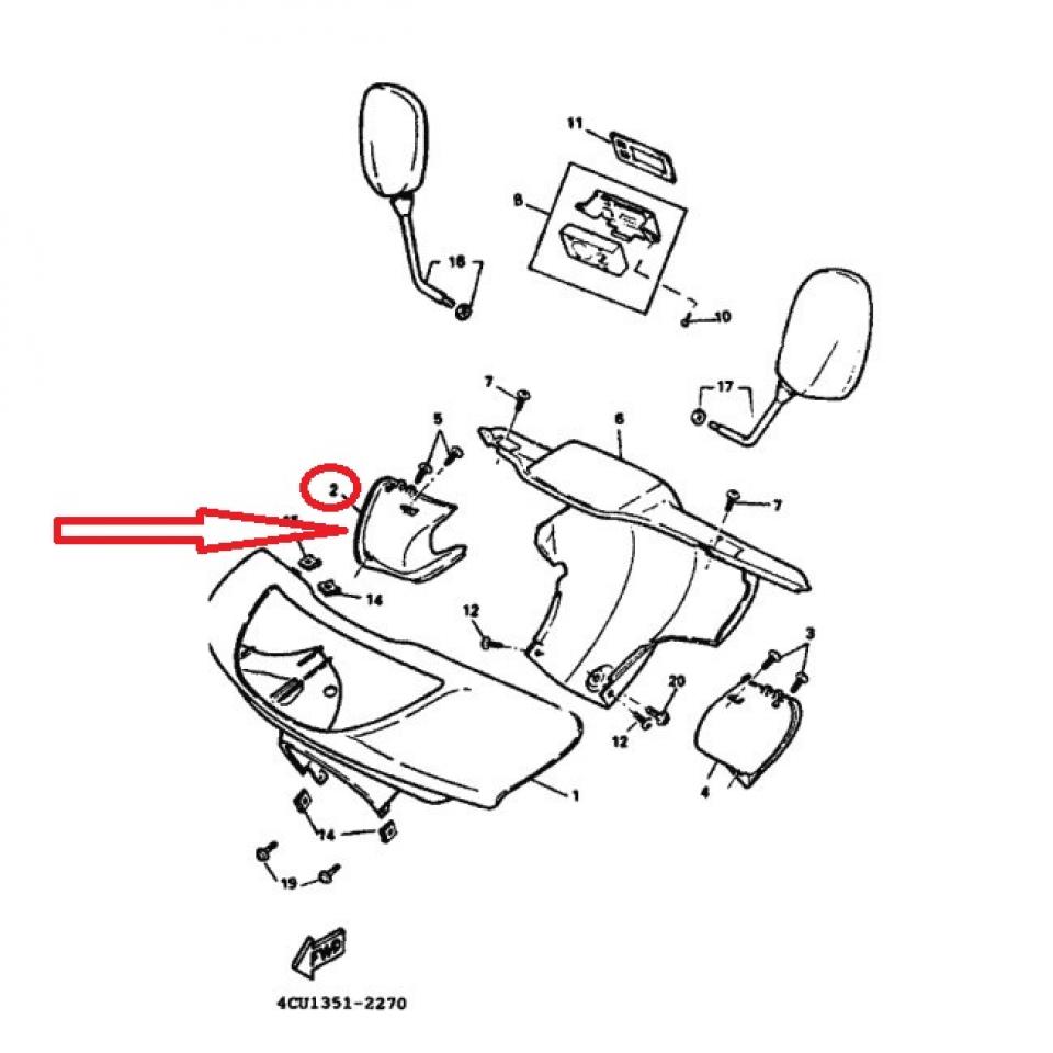 Cache du levier droit couvre guidon pour scooter Yamaha YE80 1995 4CU-F6372 Neuf