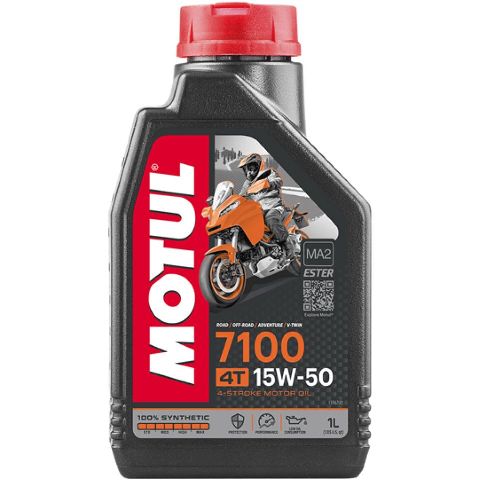 Bidon d'huile Motul 15W-50 7100 MA2 100% synthèse 1L pour moto 4T Neuf