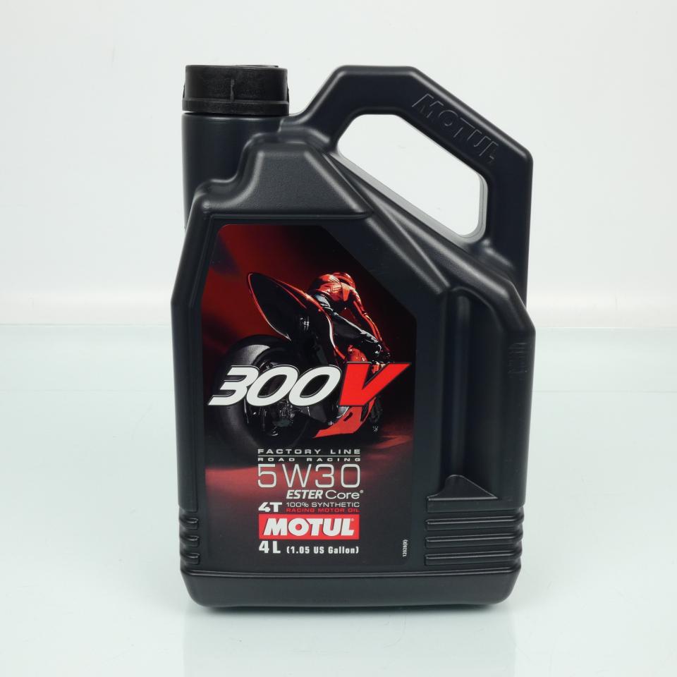 Bidon d'huile Motul 300V Road Racing 5W30 4T 100% Synthèse 4L pour moto Neuf
