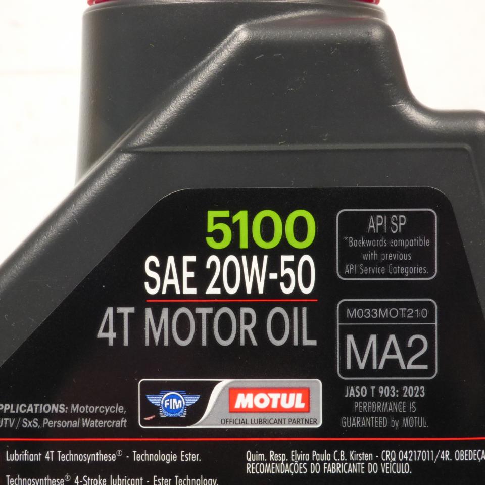 Bidon de 1L d'huile MOTUL 5100 20W50 MA2 Technosynthèse pour moteur 4T 20W-50