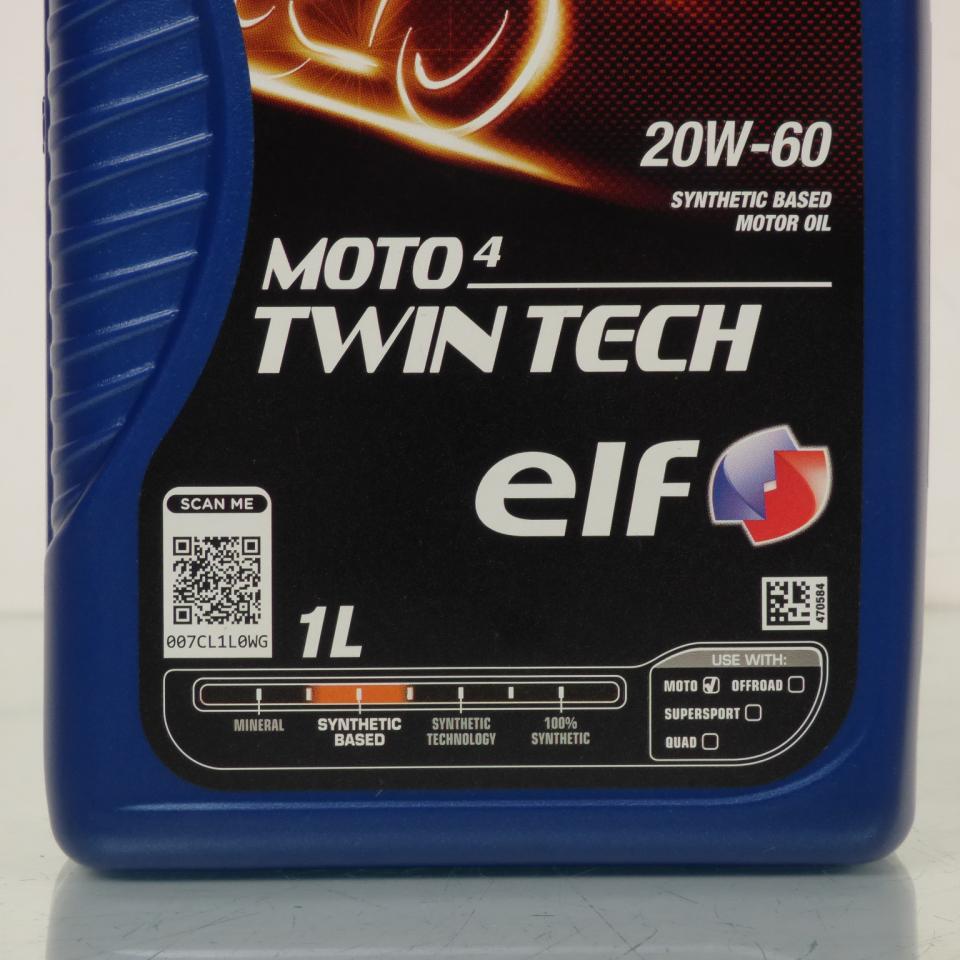 Huile 1L ELF Moto 4 Twin Tech 20W-60 pour pour moto bi-cylindre 4T 213944 20W60