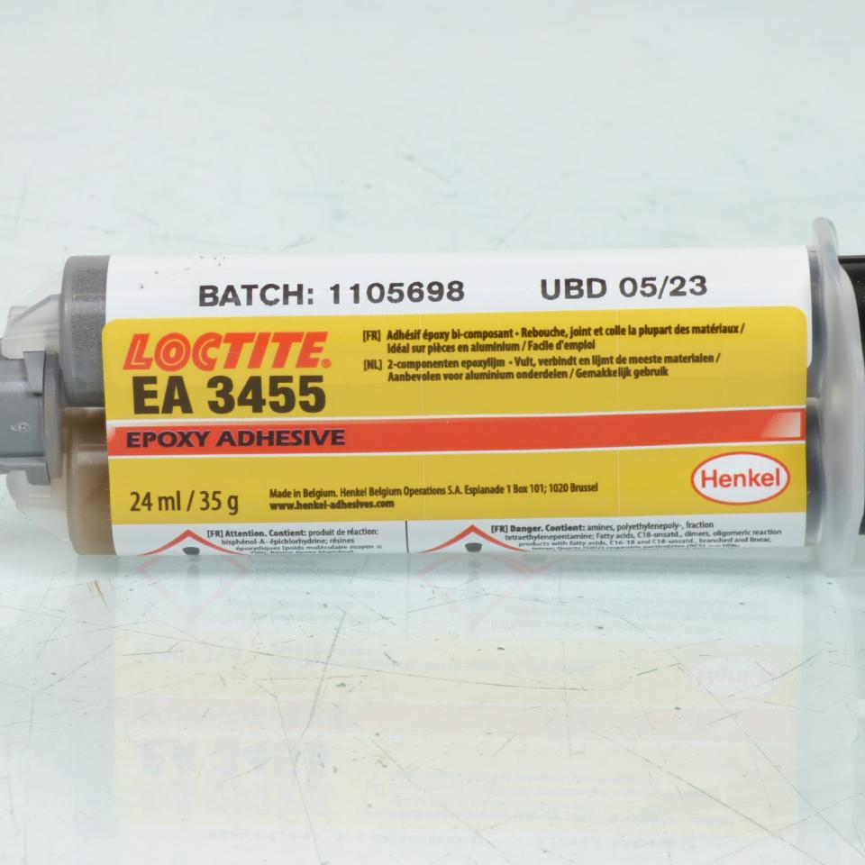 Seringue de colle adhésif résine époxy bi-composant Loctite EA 3455 carter alu