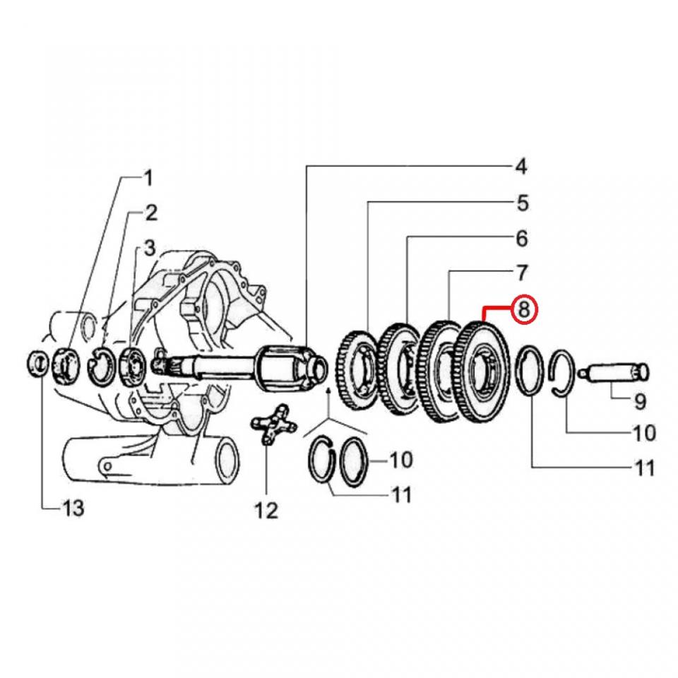 Pignon boite 1ère vitesse RMS pour scooter Piaggio 200 Vespa Rally 1972 à 1979