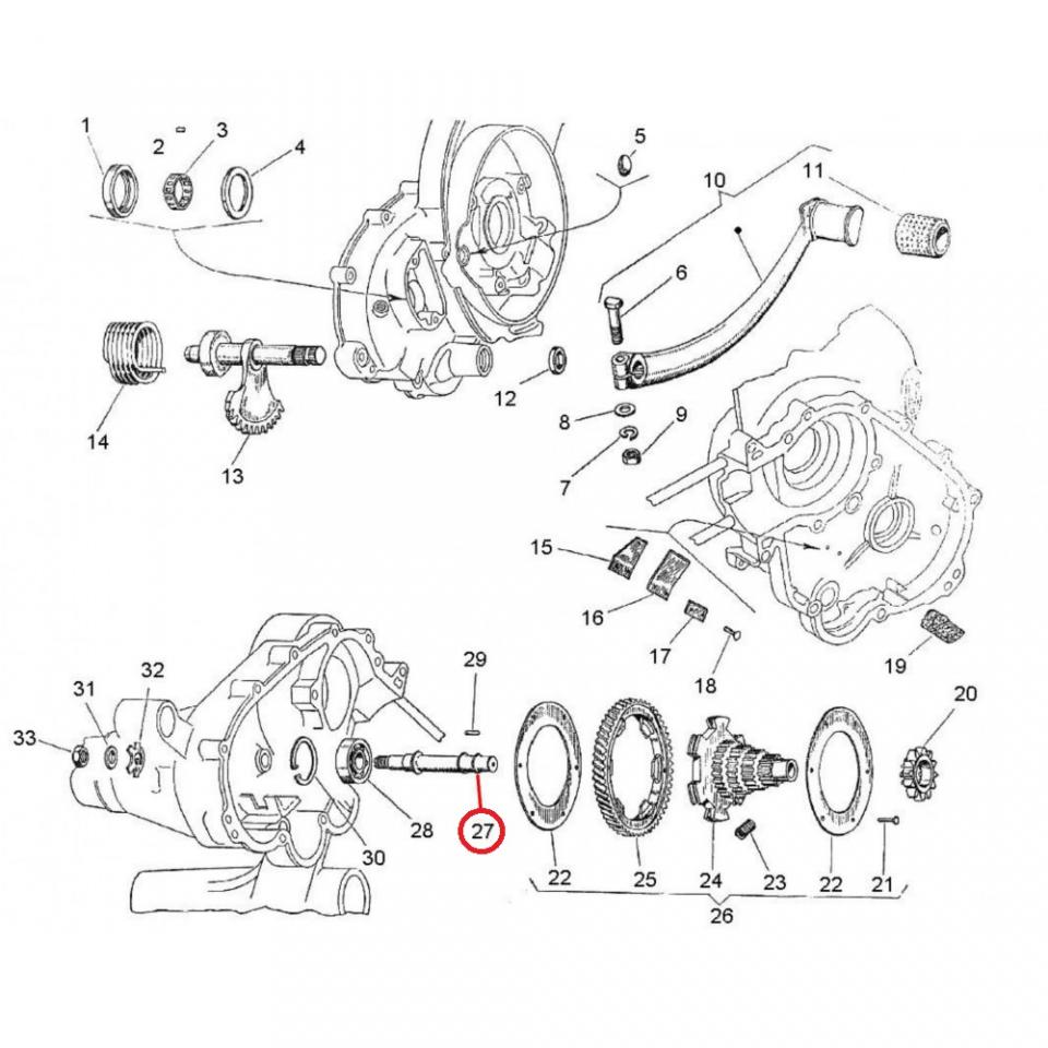 Axe arbre secondaire boite vitesse pour scooter Piaggio 125 Vespa GT 1963-1966