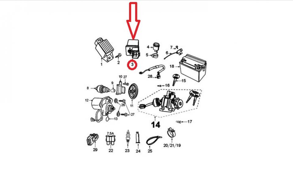 Relais de démarreur pour scooter Peugeot 50 Kisbee 2T JQ103B-1 772593 Neuf