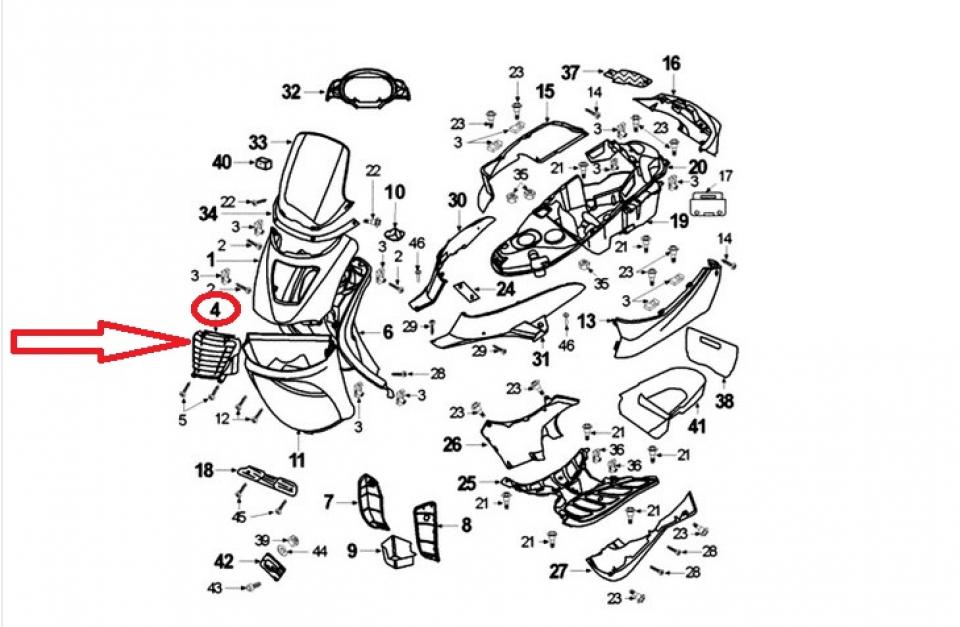 Grile prise d'air ouverte pour scooter Peugeot 125 Elyseo 11738067 738067N