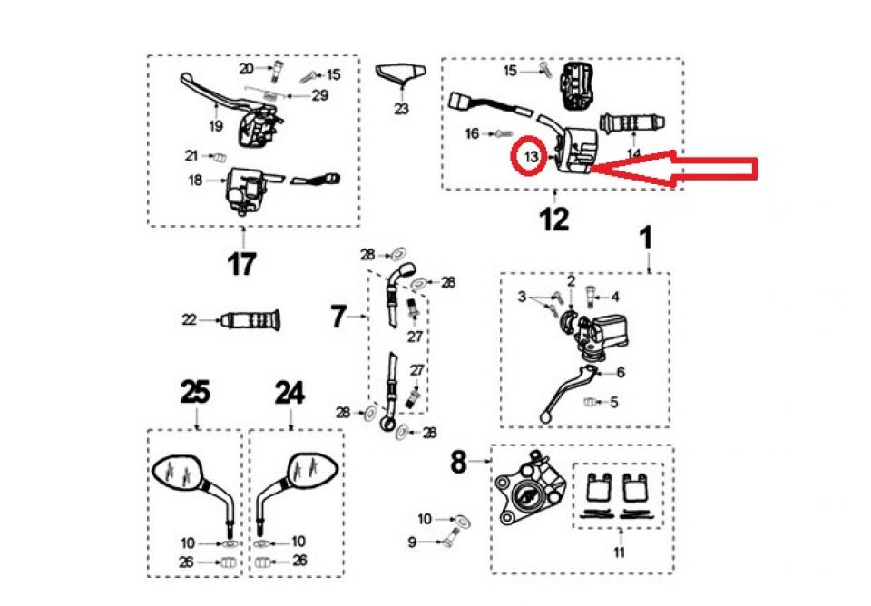 1/2 Commodo droit AV pour scooter Peugeot 150 Elyseo 2001 Violet 739644 Neuf