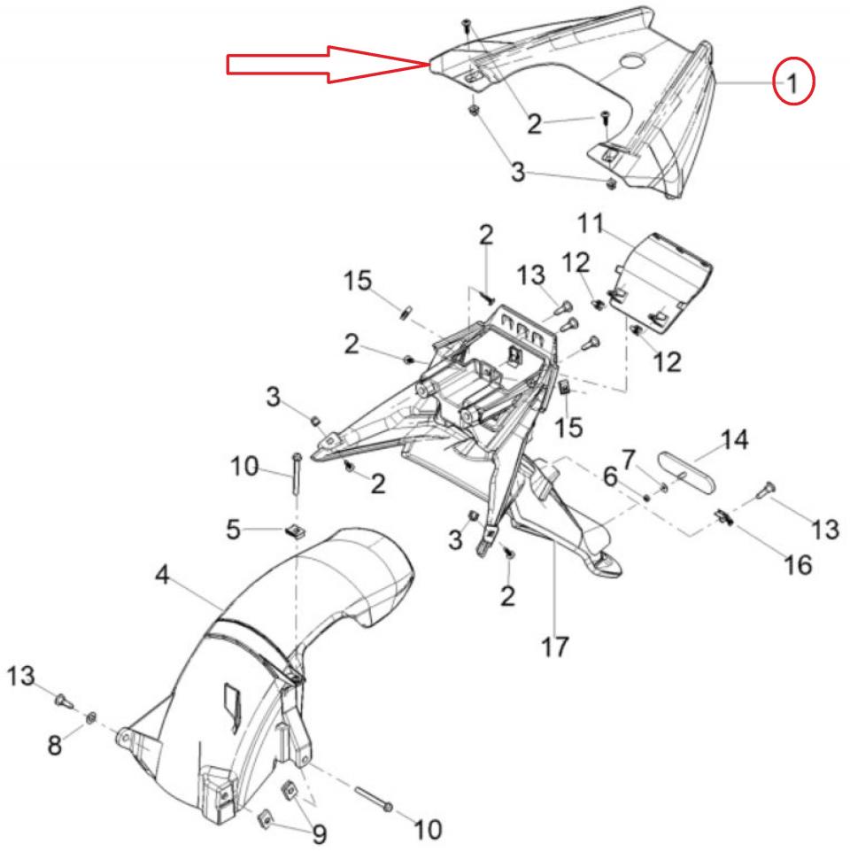 Inter coque AR rouge 894 pour scooter Aprilia 50 SXR SP1B007730R7 1B007730 Neuf