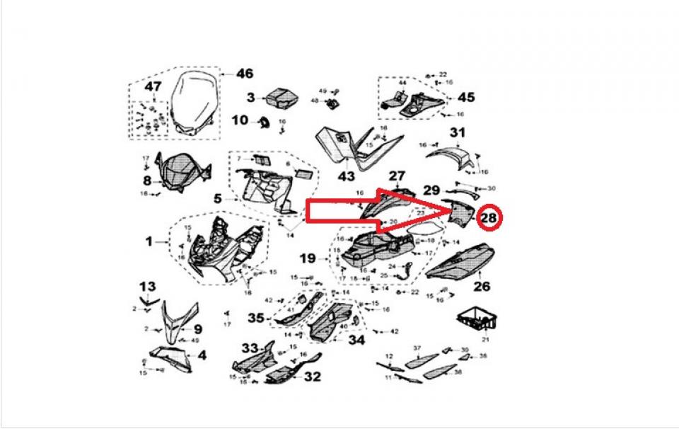 Inter-coque arrière grise 766990 pour scooter Peugeot 125 Satelis 2006 à 2011