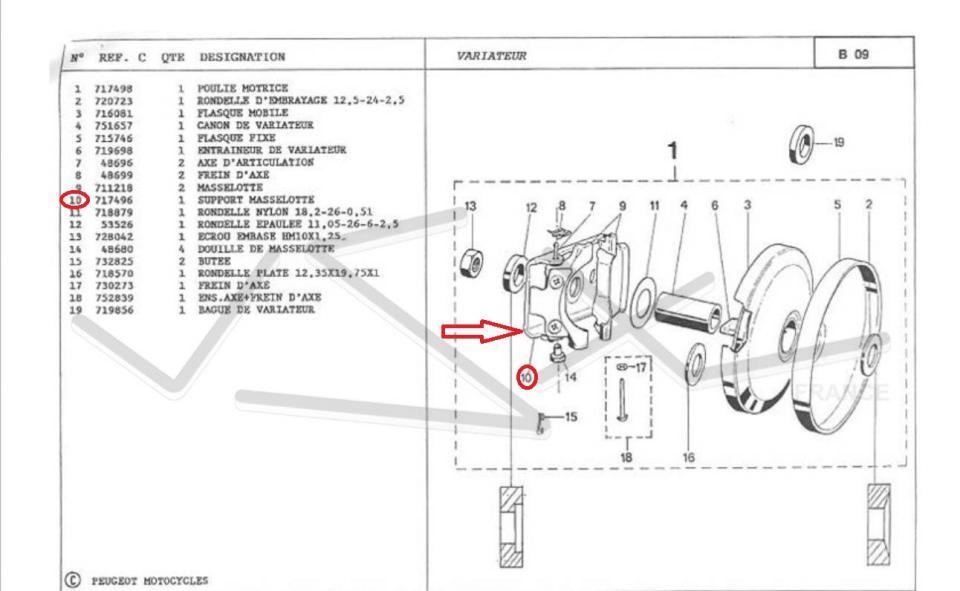 Support de masselotte pour mobylette Peugeot 50 103 SPX 717496 Occasion