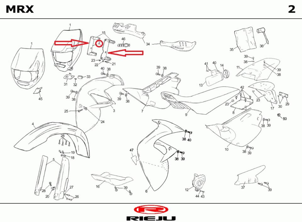 Paire Support Plaque phare 0/000.980.0511 pour moto Rieju 50 MRX 2070304 Neuf