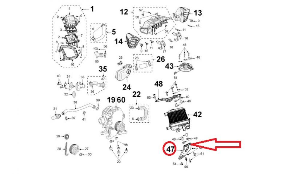Patte G radiateur Aux. pour scooter Peugeot 125 Satelis compressor 771242 801697