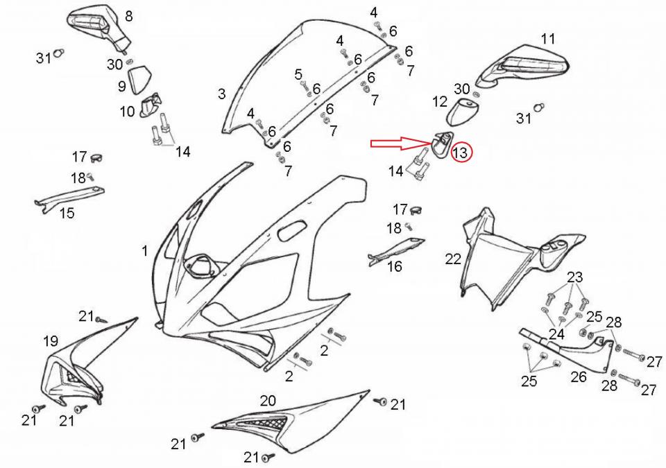 Plastique divers origine pour Moto Derbi 125 GPR nude 2005 à 2006 00H05800151 Neuf