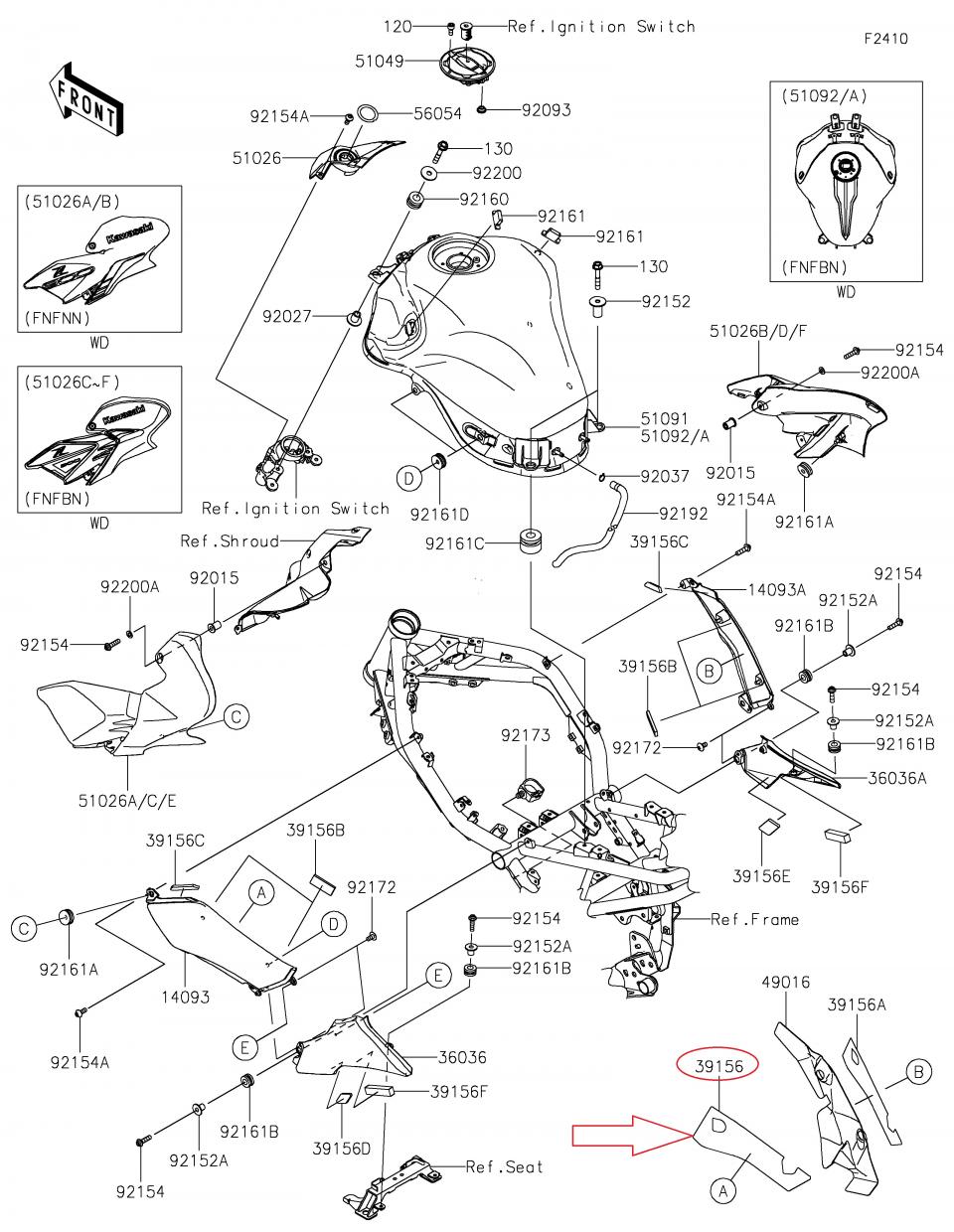 Protection thermique genou gauche pour moto Kawasaki Z 900 39156-2147 Neuf