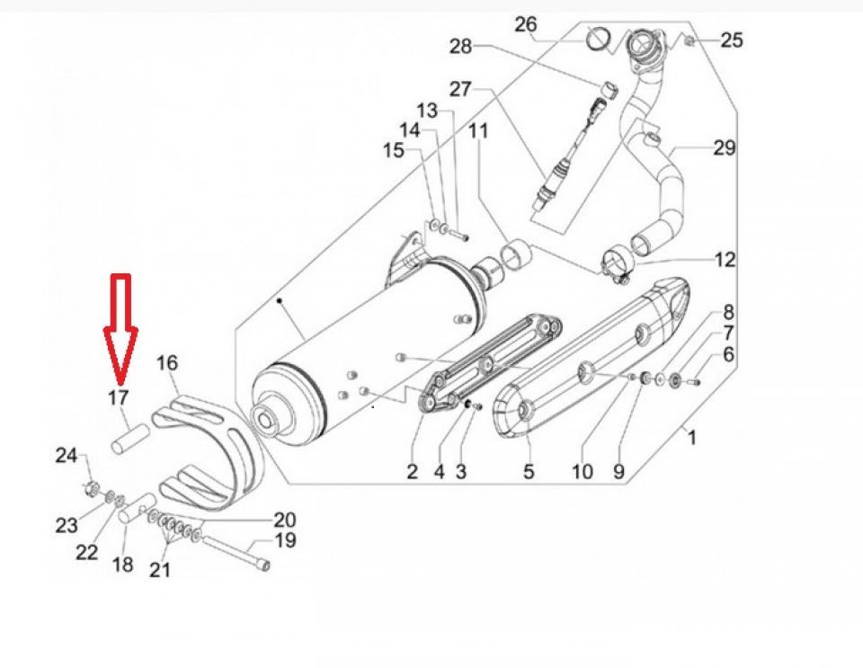 Axe pivot du collier de pot d'échappement pour scooter Piaggio 400 MP3 599391