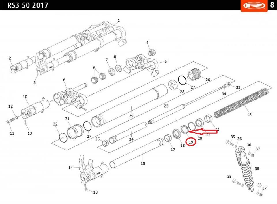 Rondelle tube fourche 42x53x3 pour moto Rieju 50 RS3 2017 0/000.300.7004 Neuf