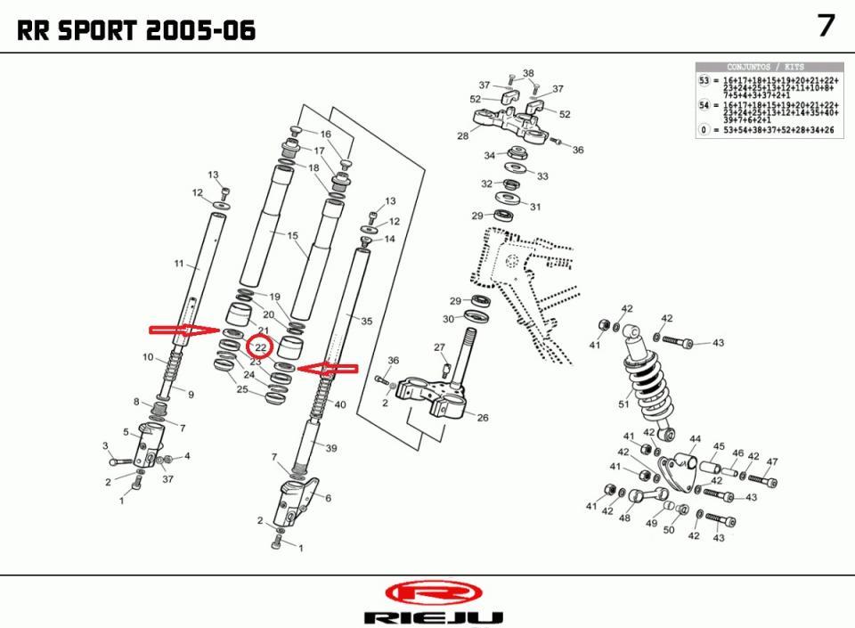 Rondelle tube fourche pour moto Rieju 50 RR Castrol 2006 34x43x5 0/000.980.0530