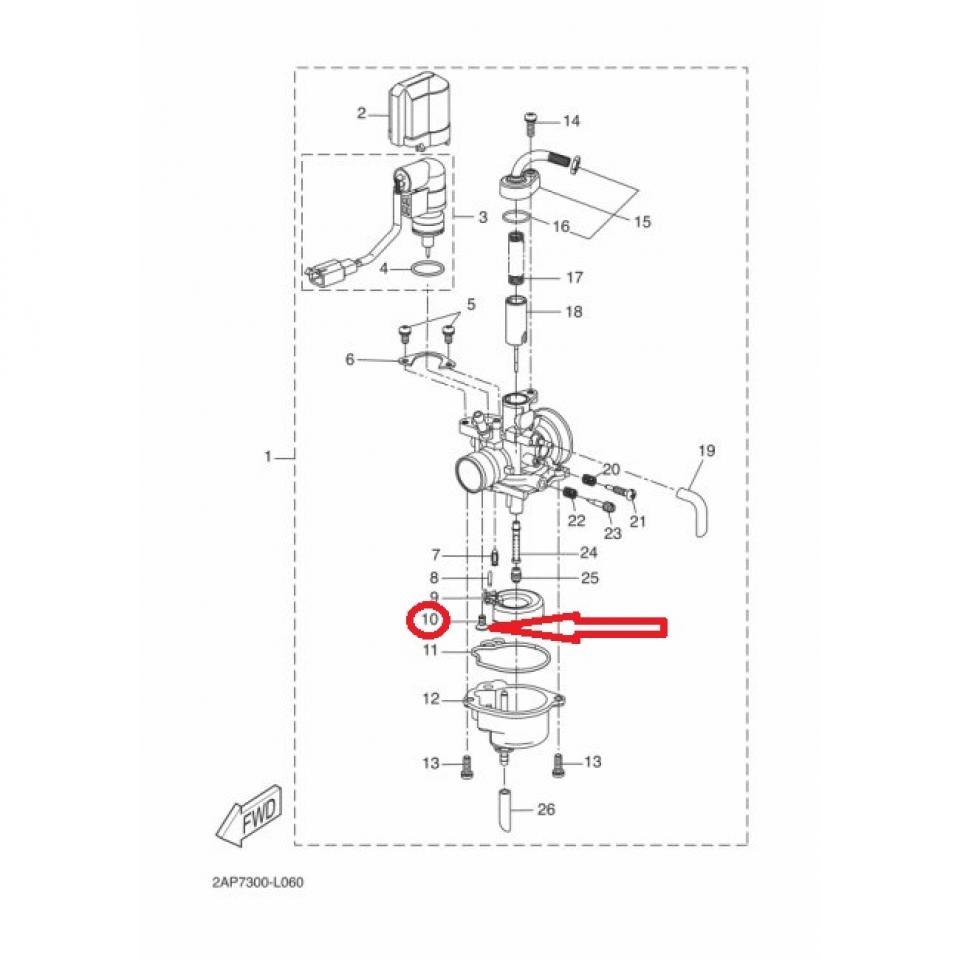 Vis axe flotteur carbu Gurtner pour scooter MBK 50 Ovetto Avant 2006 5EU-E4216-10 / M4 pas 0.7 Neuf