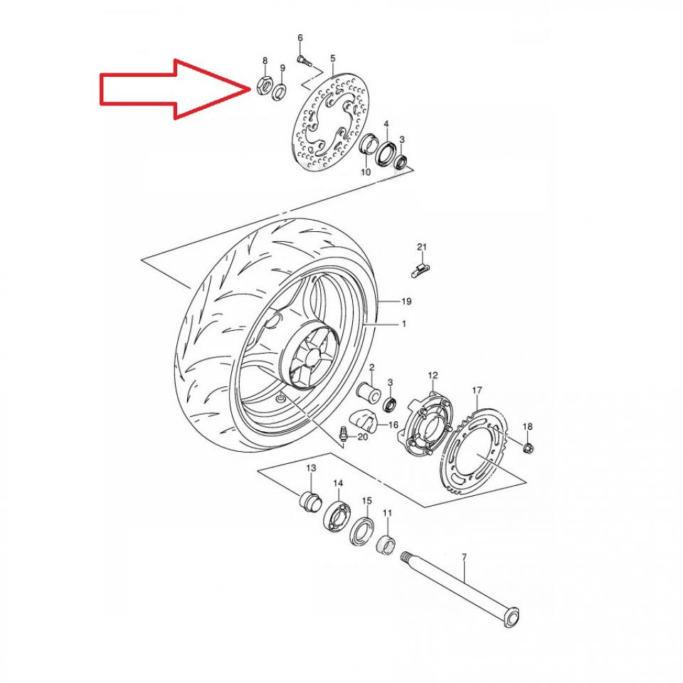 Écrou d'axe de roue arrière origine pour moto Suzuki 1000 Gsx-R 09159-25003 Neuf