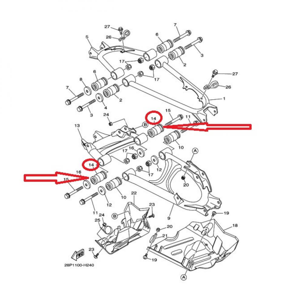 Silentbloc pivot de fusée 1HP-F3526 pour quad Yamaha 700 YFM Grizzly Neuf