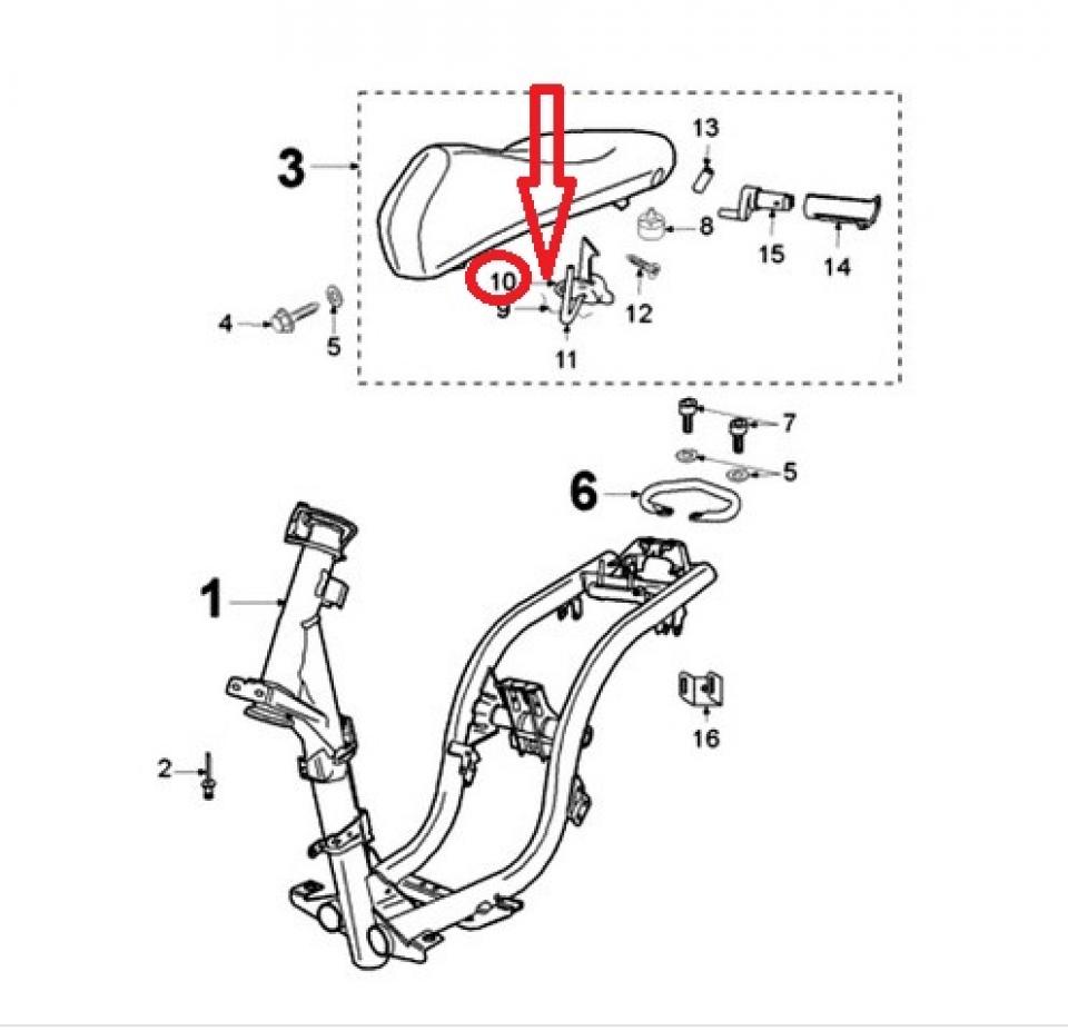 Cavalier du crochet verrouillage selle 757857 pour scooter Peugeot 50 Ludix one