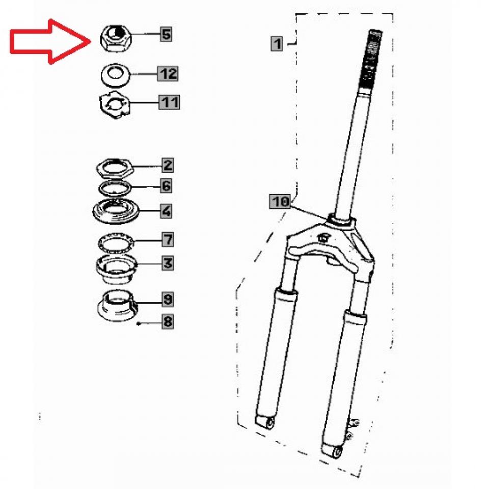 Écrou supérieur de colonne de direction origine pour scooter Peugeot 50 Zenith