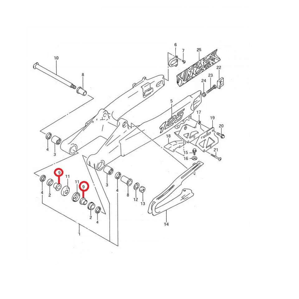 Bague entretoise de bras oscillant origine pour moto Suzuki 125 RM 61252-28C00