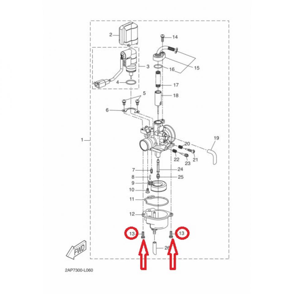 Vis cuve carbu Gurtner pour scooter Yamaha 50 BWS 5EU-E4216-00 M4 pas 0.7 Neuf