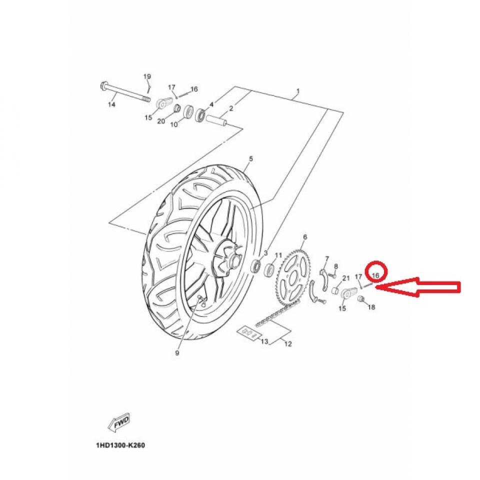 Boulon tendeur chaîne pour moto Yamaha 50 TZR M8 P125 L56.5mm 90101-08X09 Neuf