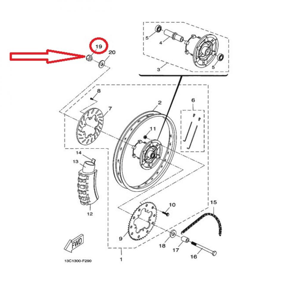 Écrou frein d'axe roue M14 P150 pour moto Yamaha 50 DTR 2003-11 1D4-F2143 Neuf