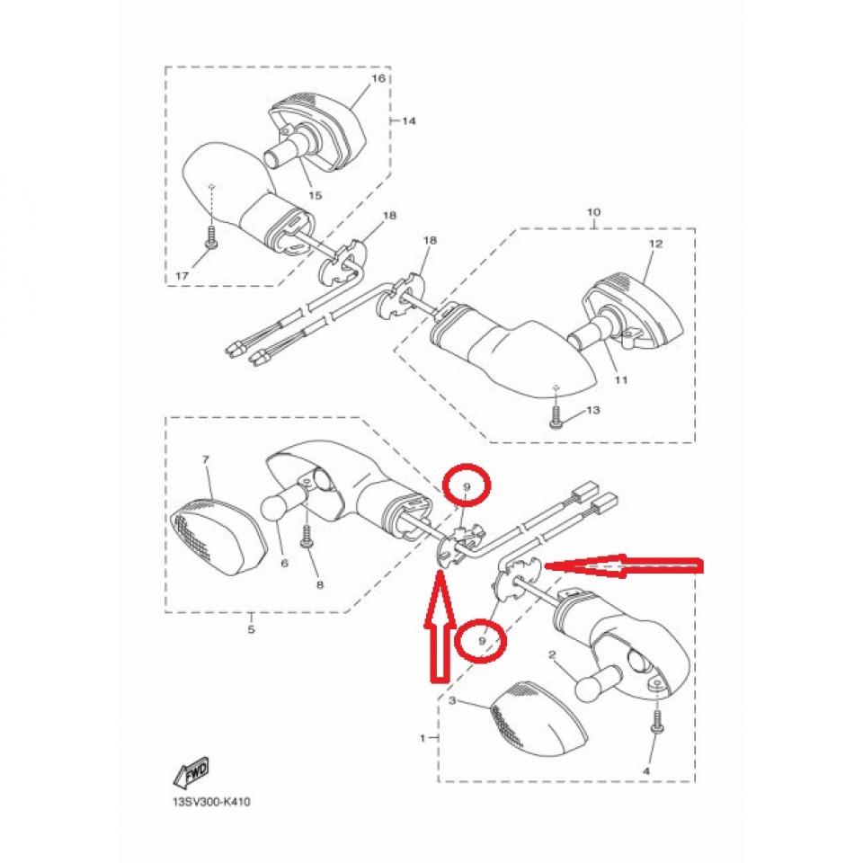 Clips fixation clignotant AVD AVG pour moto Yamaha 250 Wr X 3D7-83318-10 Neuf