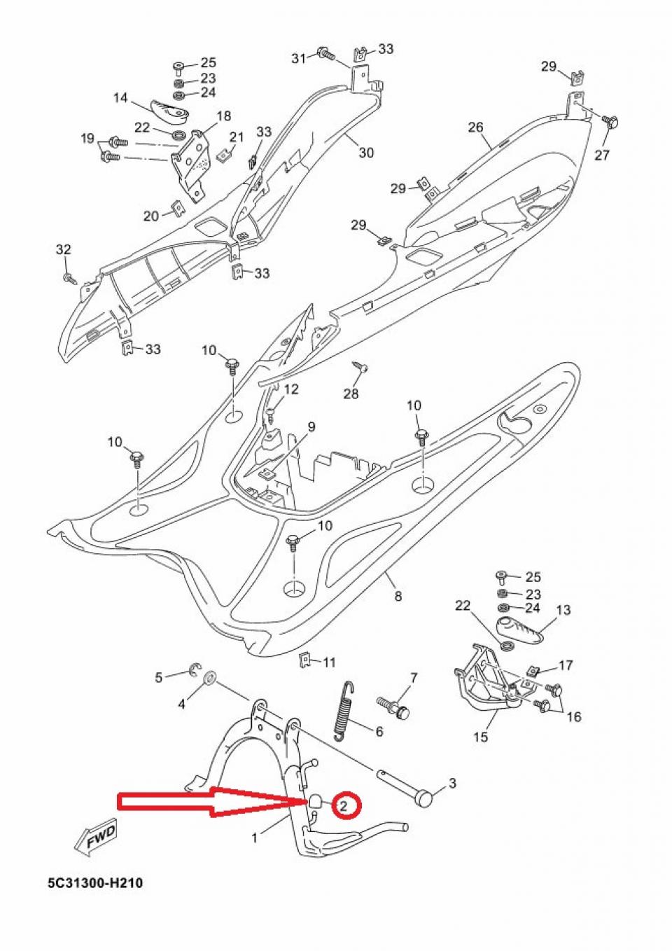 Tampon butée de béquille centrale pour scooter Yamaha 50 JOG 3VR-27114 Neuf