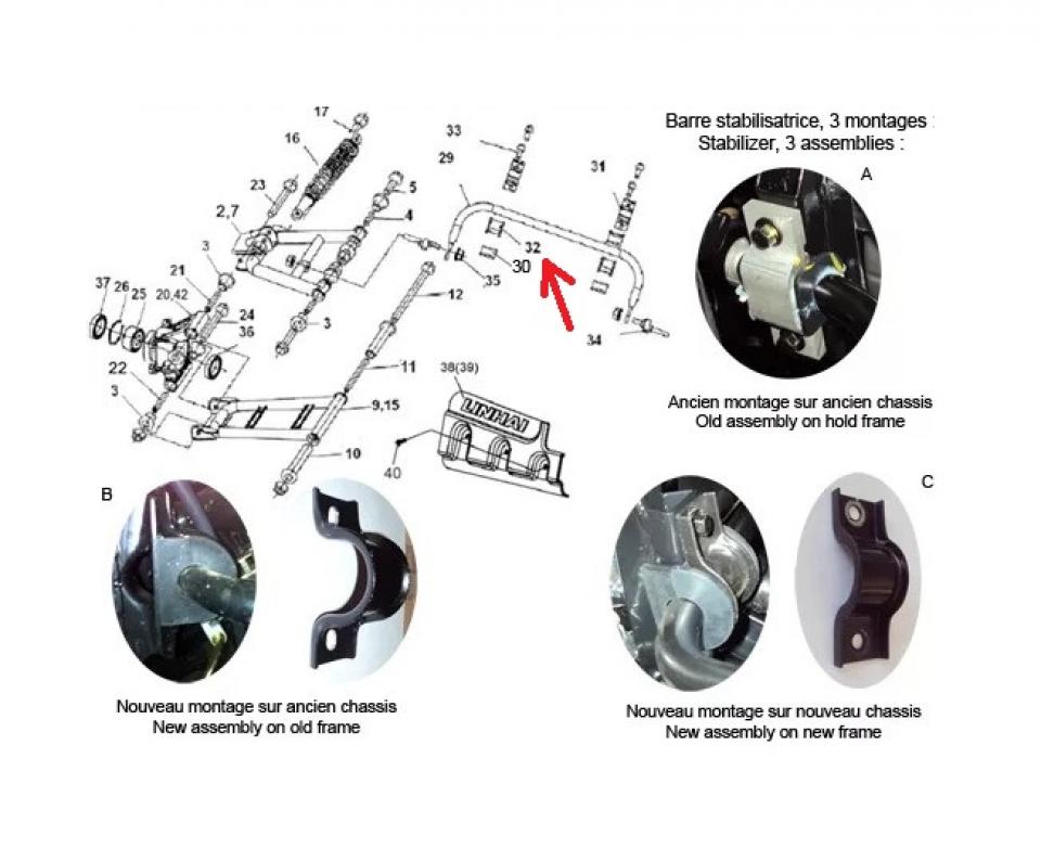 Silentbloc barre stabilisatrice AR pour quad Linhai 500 LH 2021 72018 / HY72018