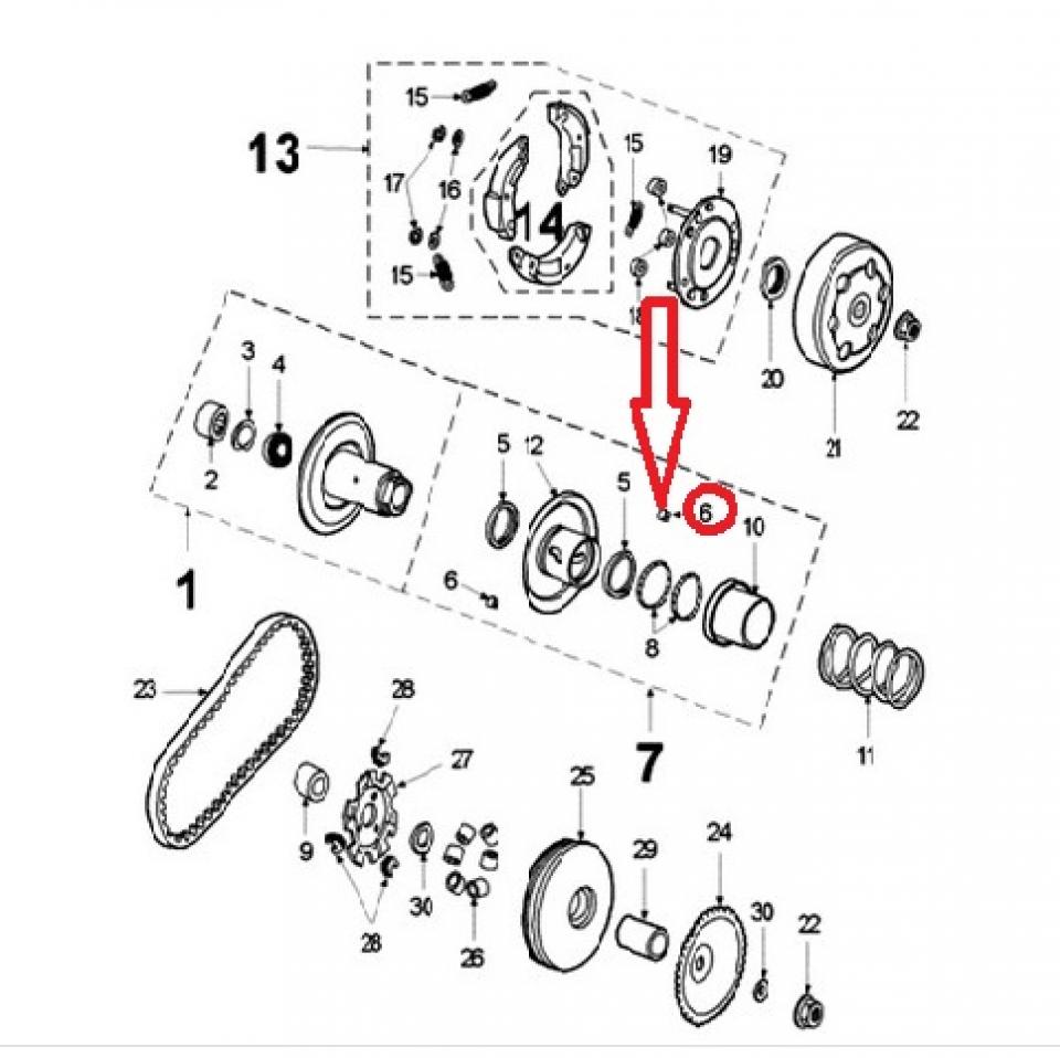 Pion guide correcteur de couple pour mobylette Peugeot 103 FOX Après 1994 713344