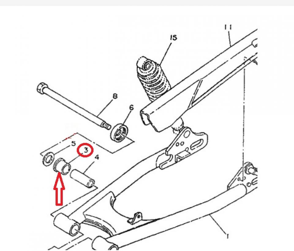 Entretoise bague axe bras oscillant 3Y1-22123-01 pour moto Yamaha 250 SR 1980-82