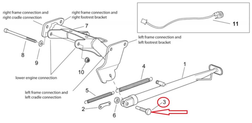 Axe béquille latérale M10x1.25 Ø12mmpour moto Aprilia 50 RS 1993-10 AP8213476