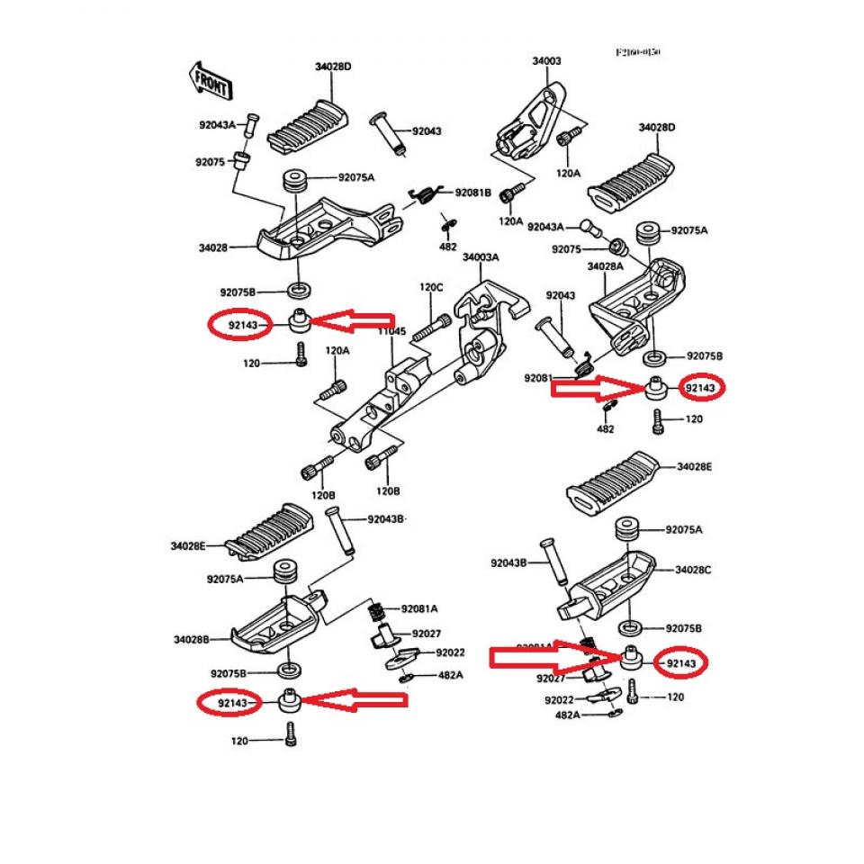 Entretoise cale pied pour moto Kawasaki 1000 ZG Concours 1986 à 2006 92143-1005