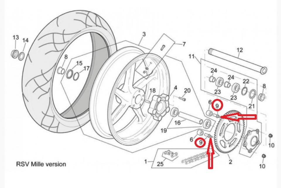 Boulon porte couronne pour moto Aprilia 1000 RSV 2000 à 2003 AP8121408 M10x1.5