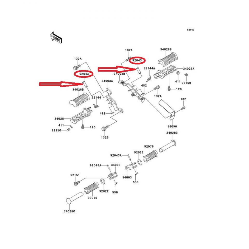 Axe cale pied pilote 92043-1641 pour moto Kawasaki 1200 ZRX 2001 à 2005 Neuf