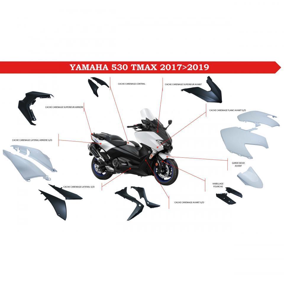 Kit carénage P2R pour Scooter Yamaha 530 T-Max 2017 à 2019 15 pièces noir mat et blanc Neuf
