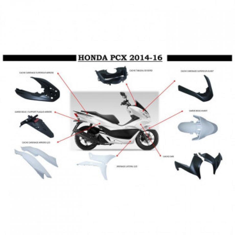 Kit carénage pour scooter Honda 125 PCX 2014 à 2016 11 pièce noir mat blanc brillant