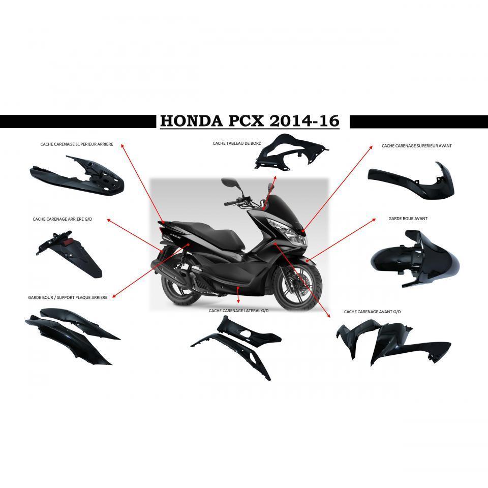 Kit carénage pour scooter Honda 125 PCX 2014 à 2016 11 pièce noir brillant Neuf
