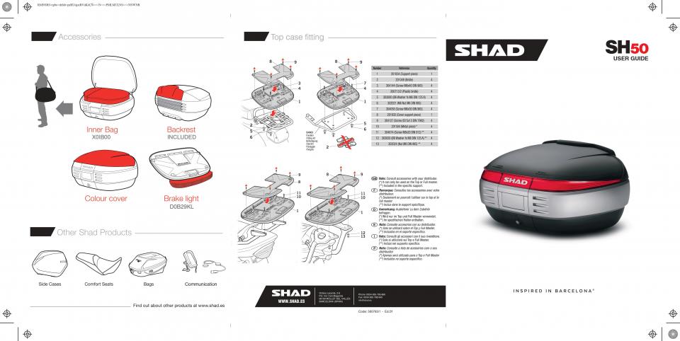 Top case Shad SH50 SMART LOCK SYSTEM 50L pour moto Neuf