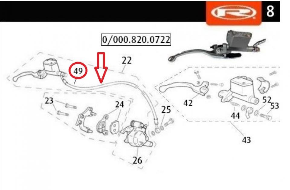 Durite de frein avant pour moto Rieju 50 MRT 0/000.290.6014 25° 60° Ø10 Neuf
