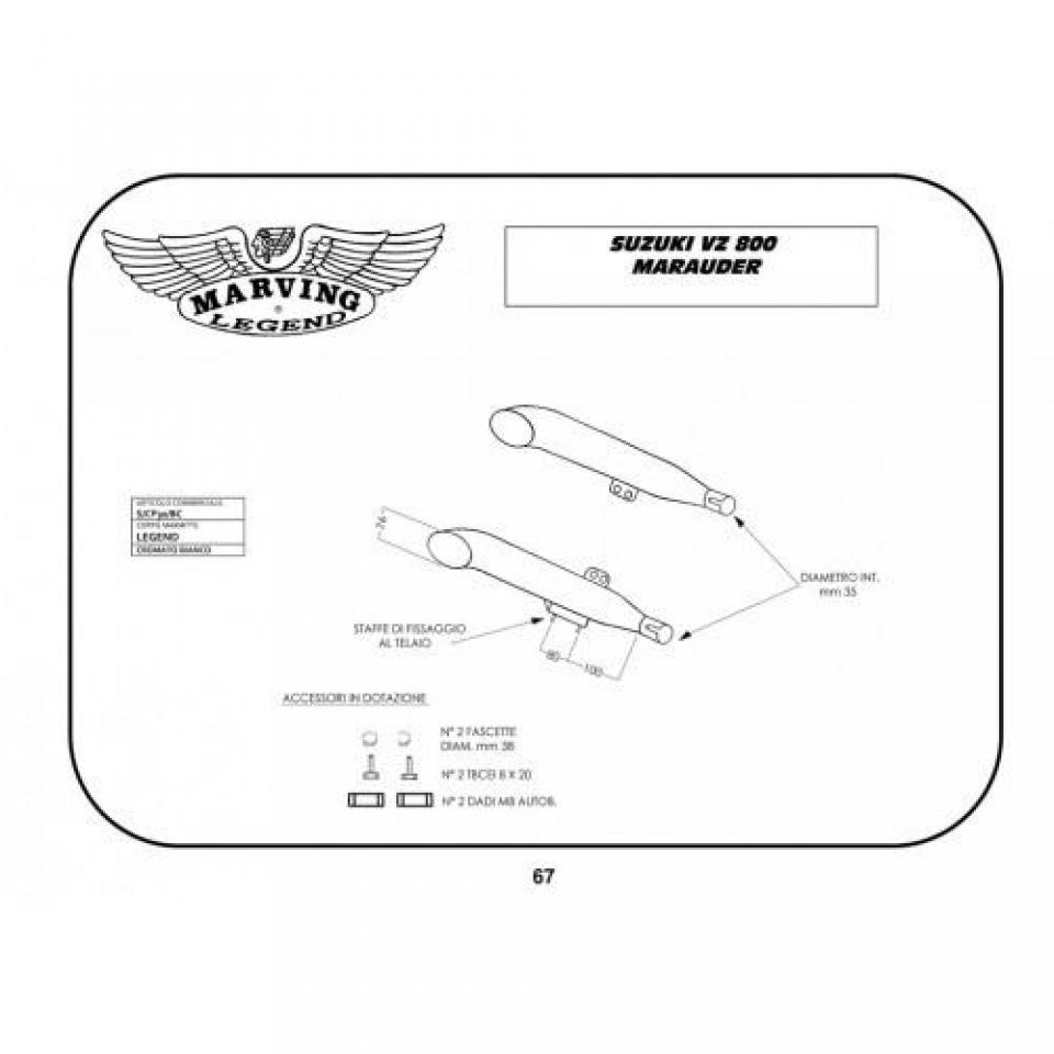 Silencieux d échappement Marving pour Moto Suzuki 800 VZ Marauder 1998 à 2003 Neuf