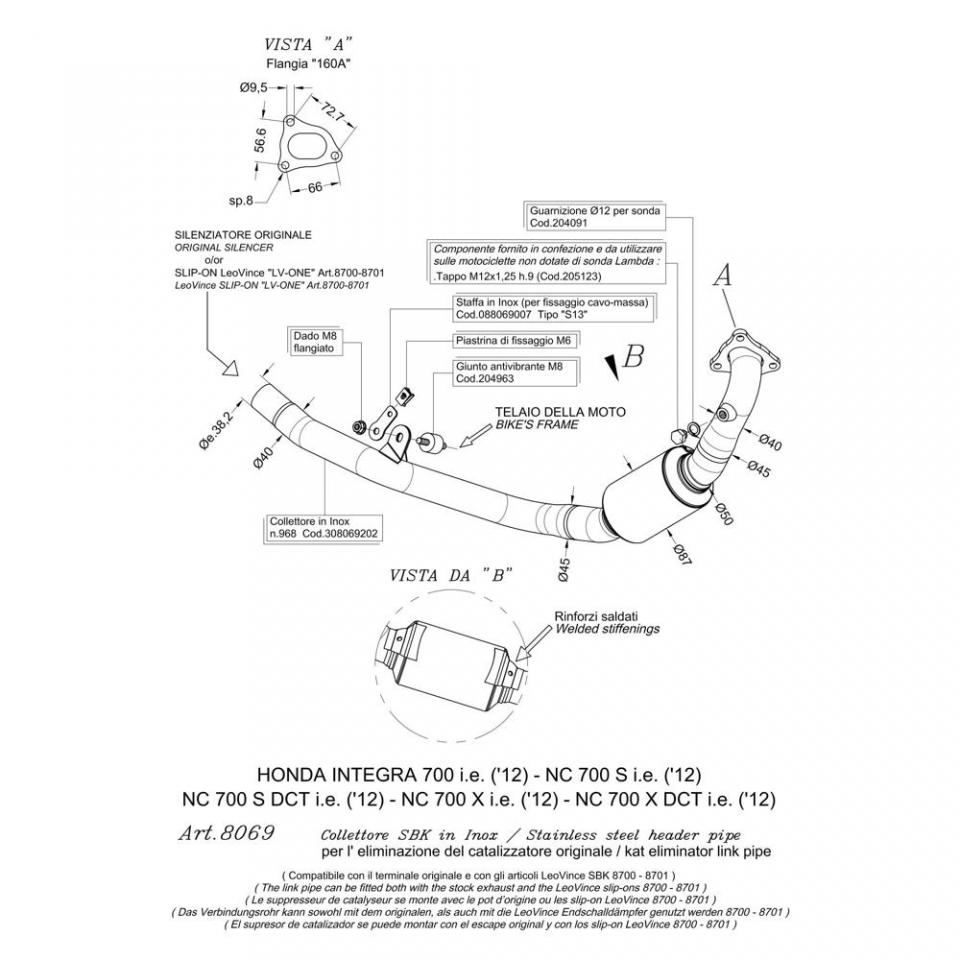 Collecteur d échappement Leovince pour Moto Honda 750 Nc S Dct 2016 à 2019 Neuf