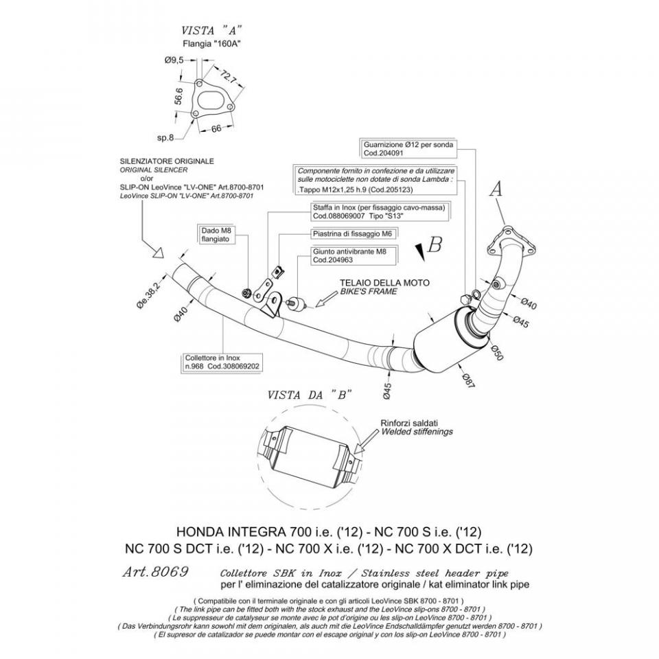 Collecteur d échappement Leovince pour Moto Honda 750 Nc S Dct 2016 à 2019 Neuf