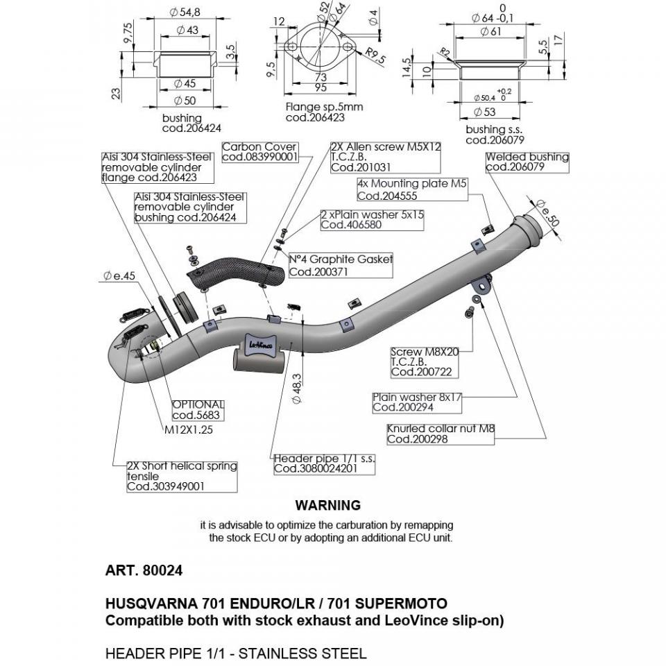 Collecteur d échappement Leovince pour Moto Husqvarna 690 701 Enduro 2021 à 2023 Neuf